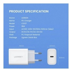 Сетевое зарядное устройство UGREEN CD137-60450, 1 USB-C, PD 20W Fast Charge, White- фото3