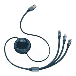 Кабель Baseus CAMLC-MJ03 Bright Mirror One-for-three Retractable Data Cable USB to Micro USB + Lightning + Type-C 66W 1.2m Blue- фото2