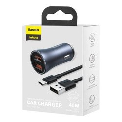 Автомобильное зарядное устройство Baseus TZCCJD-A0G Golden Contactor Pro Car Charger 2 USB 40W (кабель USB-Type-C 5A) Dark Gray- фото5