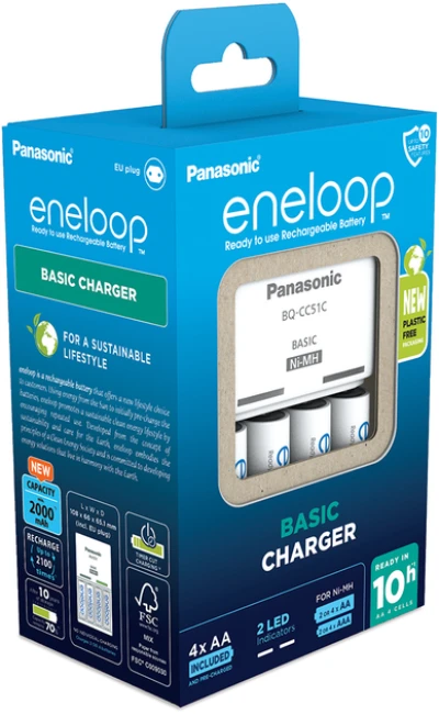 Зарядное устройство Panasonic Basic Charger+ Eneloop 4AA 2000 mAh New (K-KJ51MCD40E) фото-2