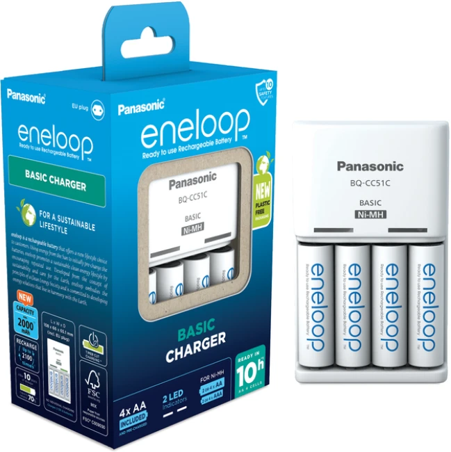 Зарядное устройство Panasonic Basic Charger+ Eneloop 4AA 2000 mAh New (K-KJ51MCD40E)