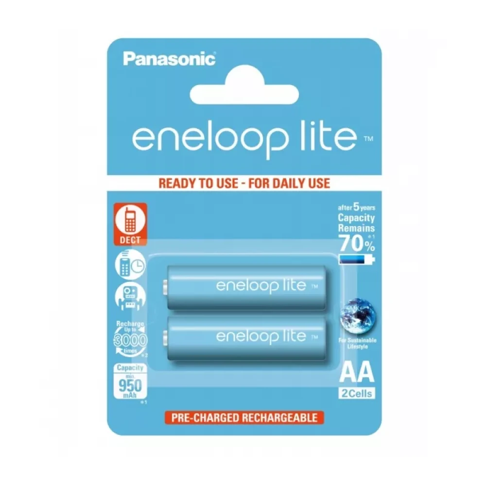 Аккумулятор PANASONIC Eneloop Lite AA 950 2BP (BK-3LCCE/2BE) 950 mAh, 2 шт, блистер, AA - фото1