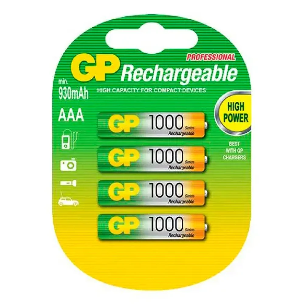 Аккумуляторы GP AAA / R03 1000mAh Ni-MH, 4 шт. - фото1 Аккумуляторы GP AAA / R03 1000mAh Ni-MH, 4 шт. - фото1