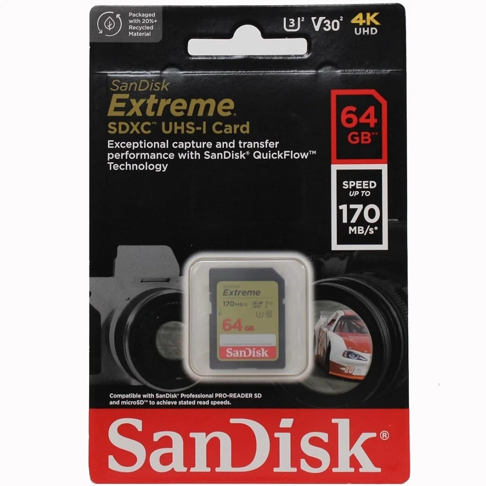 Карта памяти SanDisk SDXC 64GB Class10 Extreme V30 UHS-I U3 (SDSDXV2-064G-GNCIN) фото-3