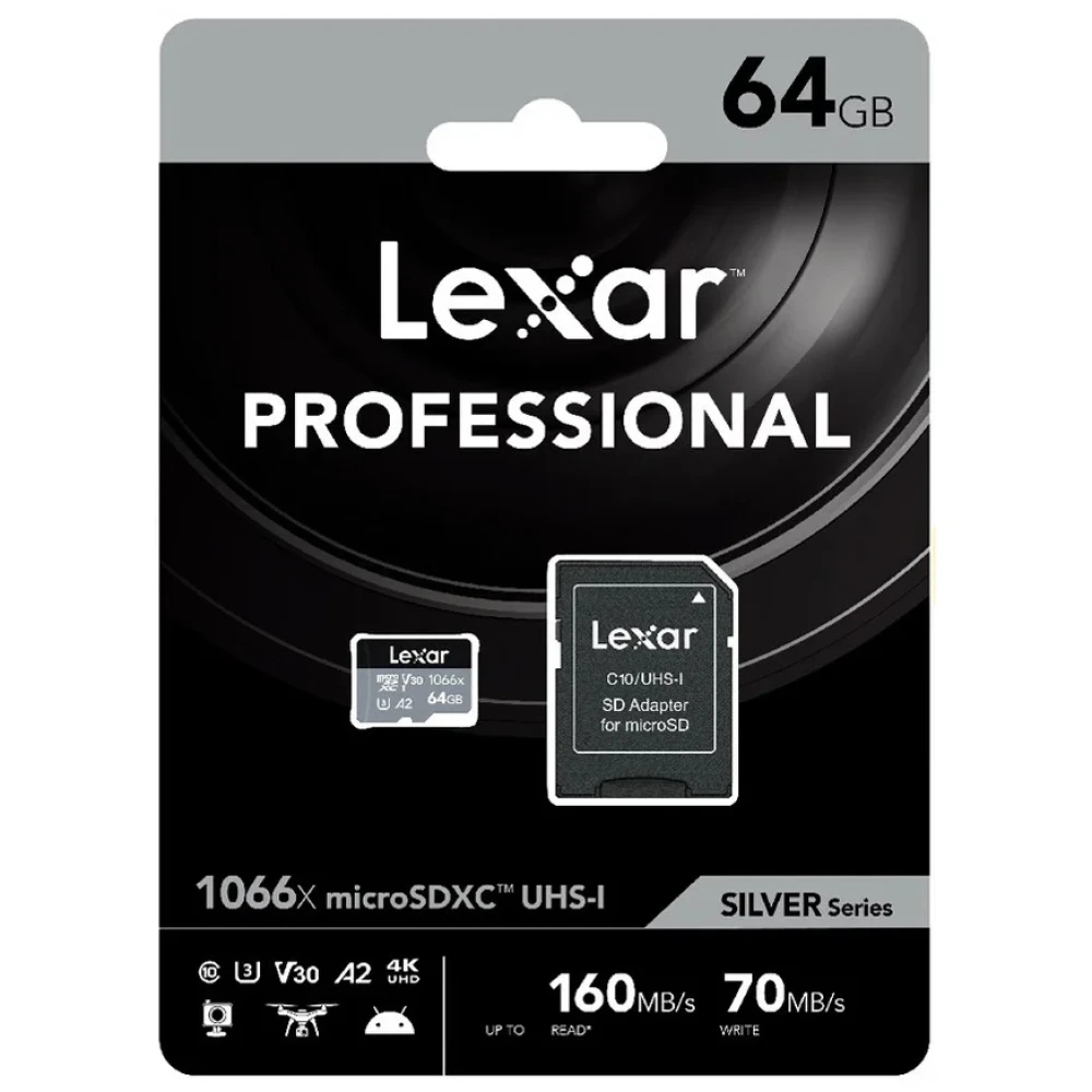 Карта памяти Lexar MicroSDXC 64GB Professional 1066x UHS-I U3 A2 V30 (160/70 MB/s), с адаптером - фото1 Карта памяти Lexar MicroSDXC 64GB Professional 1066x UHS-I U3 A2 V30 (160/70 MB/s), с адаптером - фото1