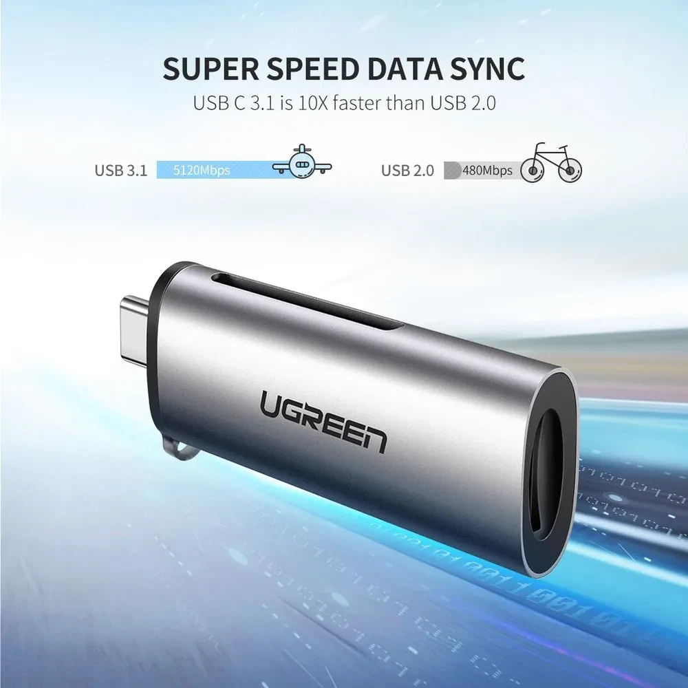 Картридер UGREEN CM184-50704; Type-C 3.1 to SD/Micro SD; алюминиевый корпус фото-7