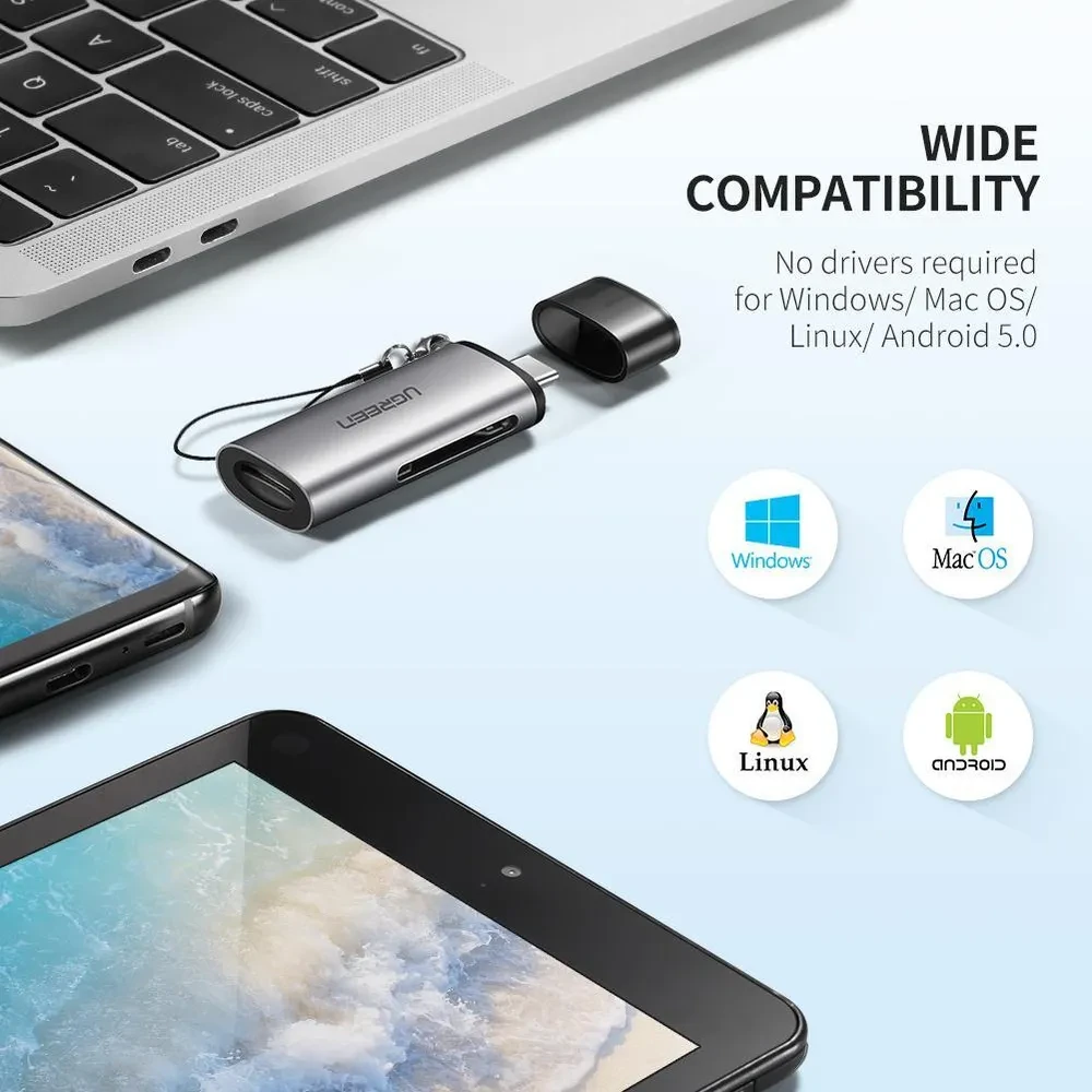 Картридер UGREEN CM184-50704; Type-C 3.1 to SD/Micro SD; алюминиевый корпус фото-5