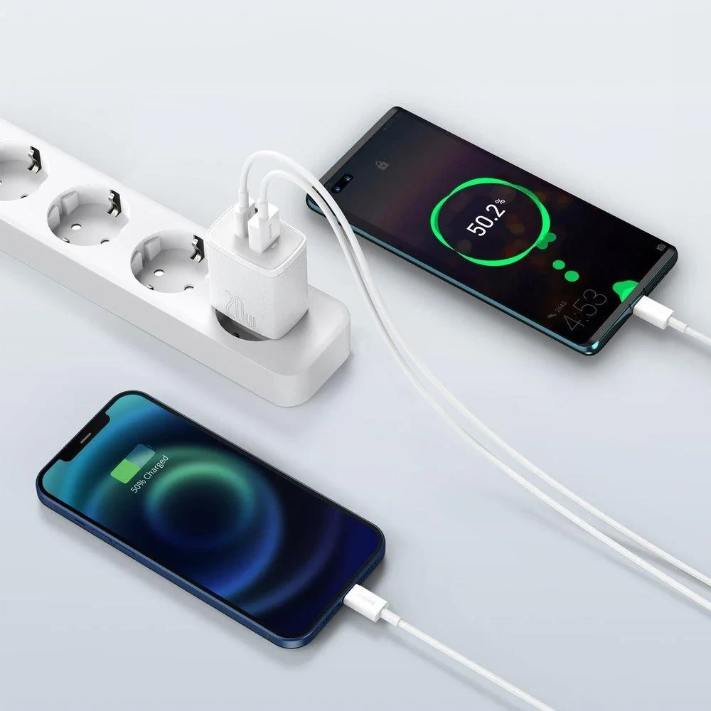 Сетевое зарядное устройство Baseus CCXJ-B02 Compact Quick Charger USB+Type-C 20W White  фото-7