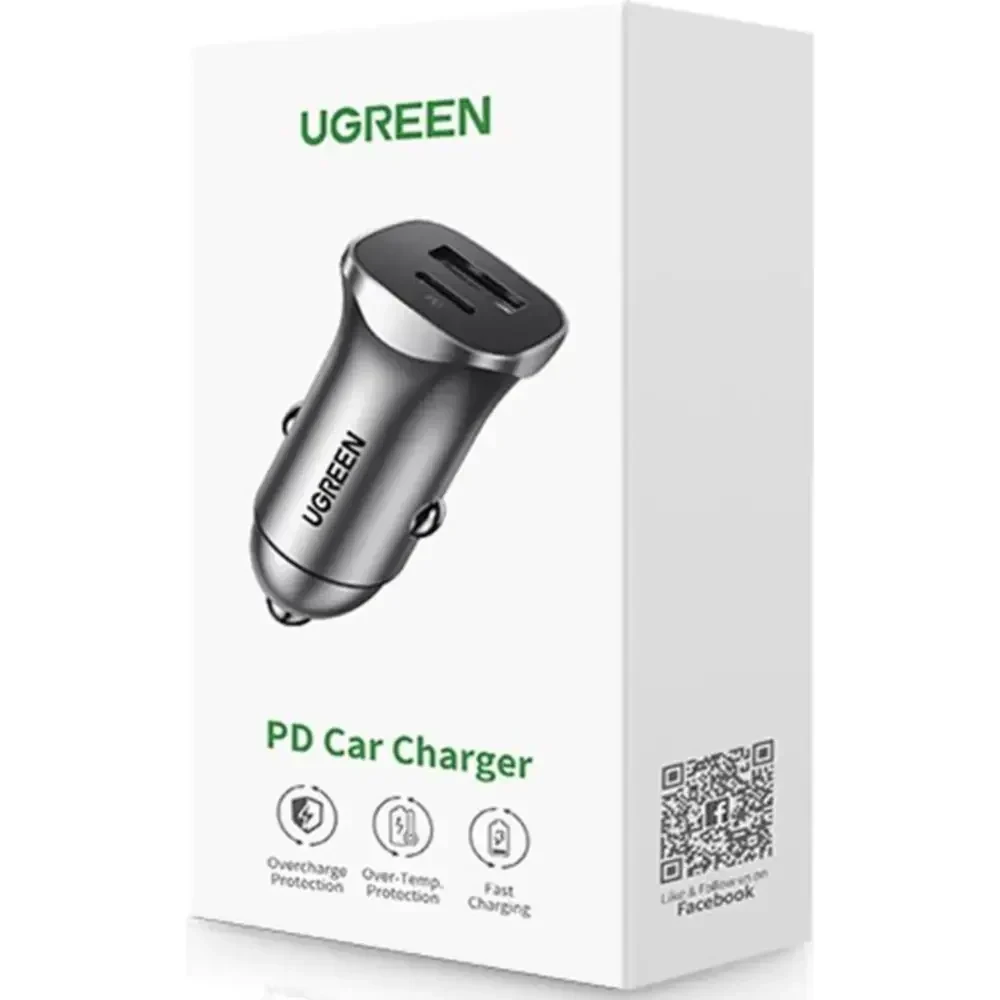 Автомобильное зарядное устройство UGREEN CD130 30780, USB-A + USB-C; 20W Fast Charge, Silver фото-7