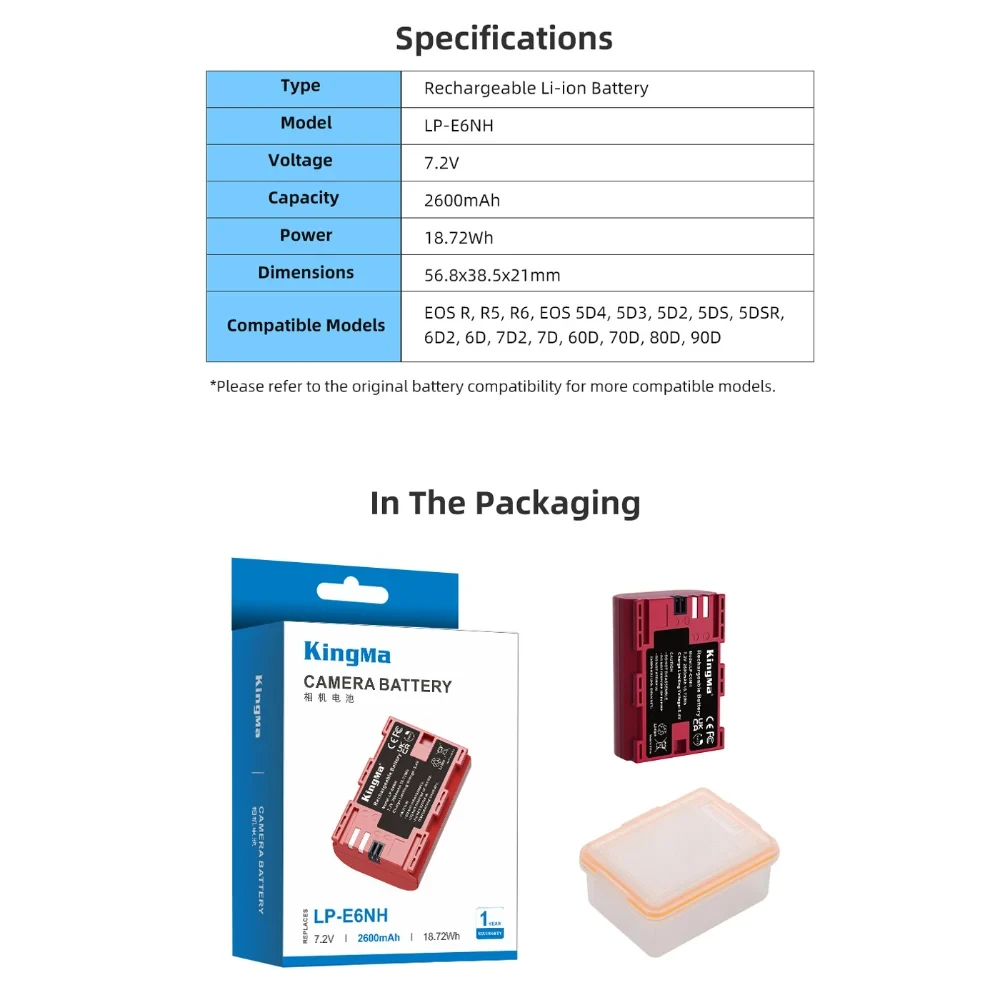 Аккумулятор Kingma LP-E6NH с защитным кейсом, 2600 мАч фото-10