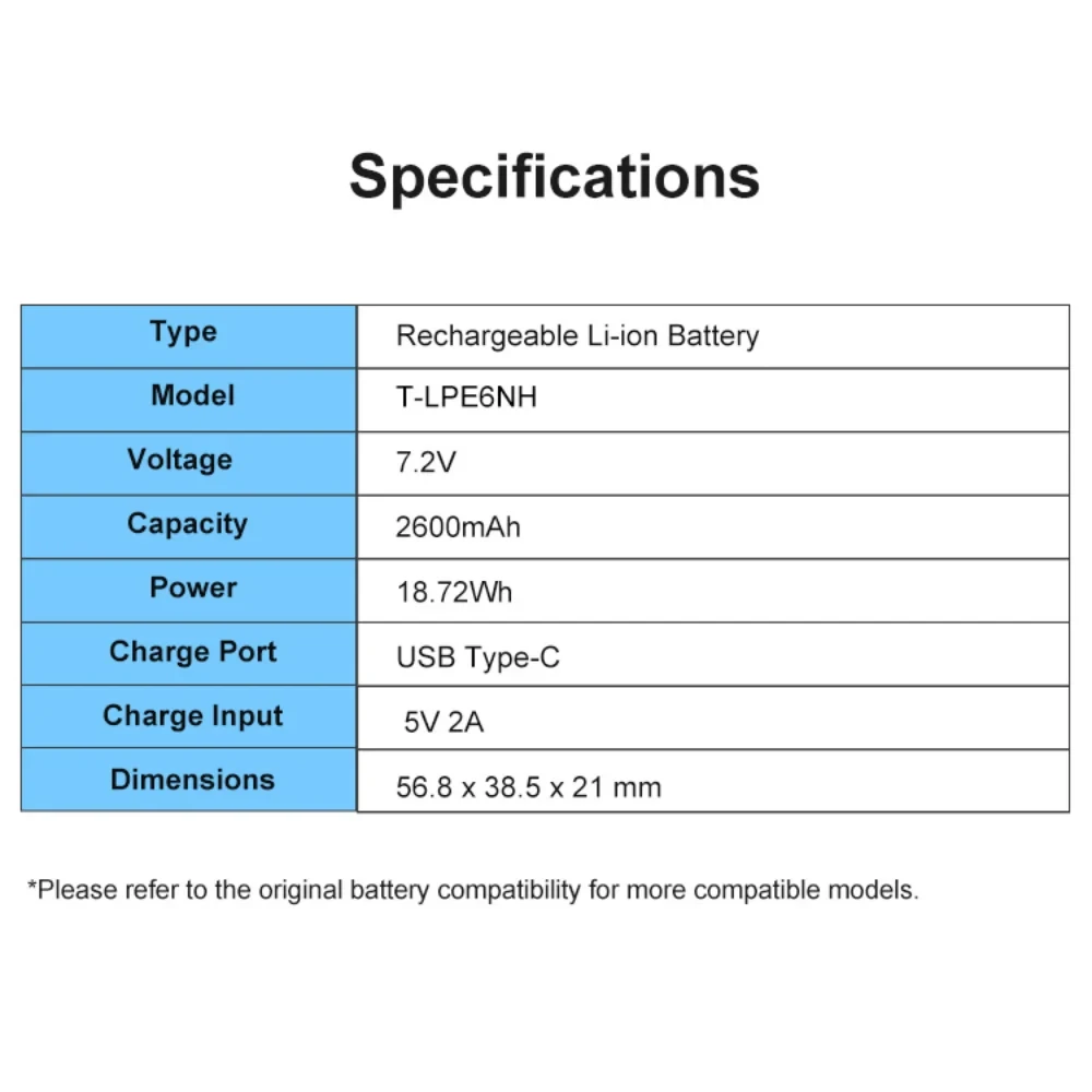 Аккумулятор Kingma LP-E6NH с портом зарядки USB-C, 2600 мАч фото-10