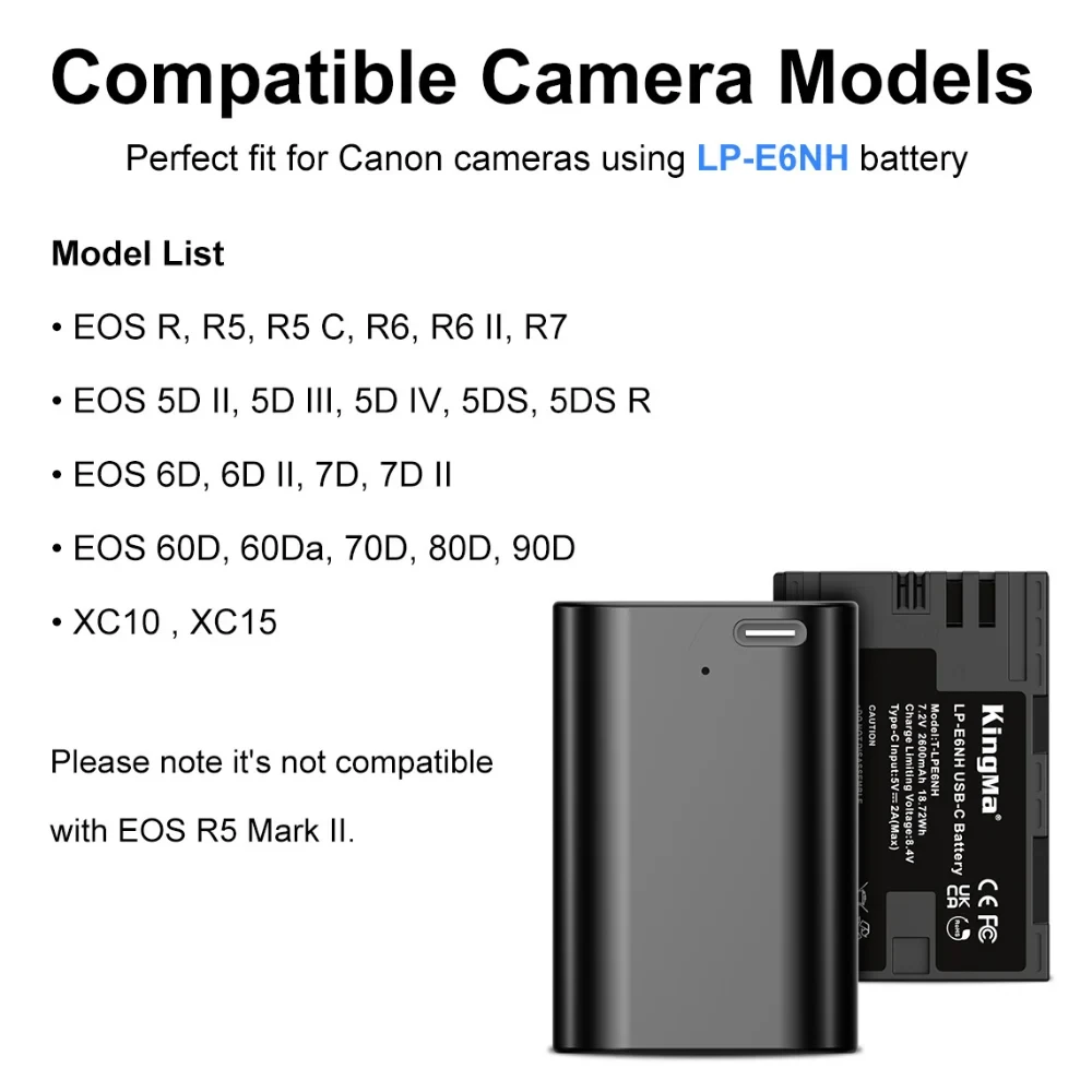 Аккумулятор Kingma LP-E6NH с портом зарядки USB-C, 2600 мАч фото-7