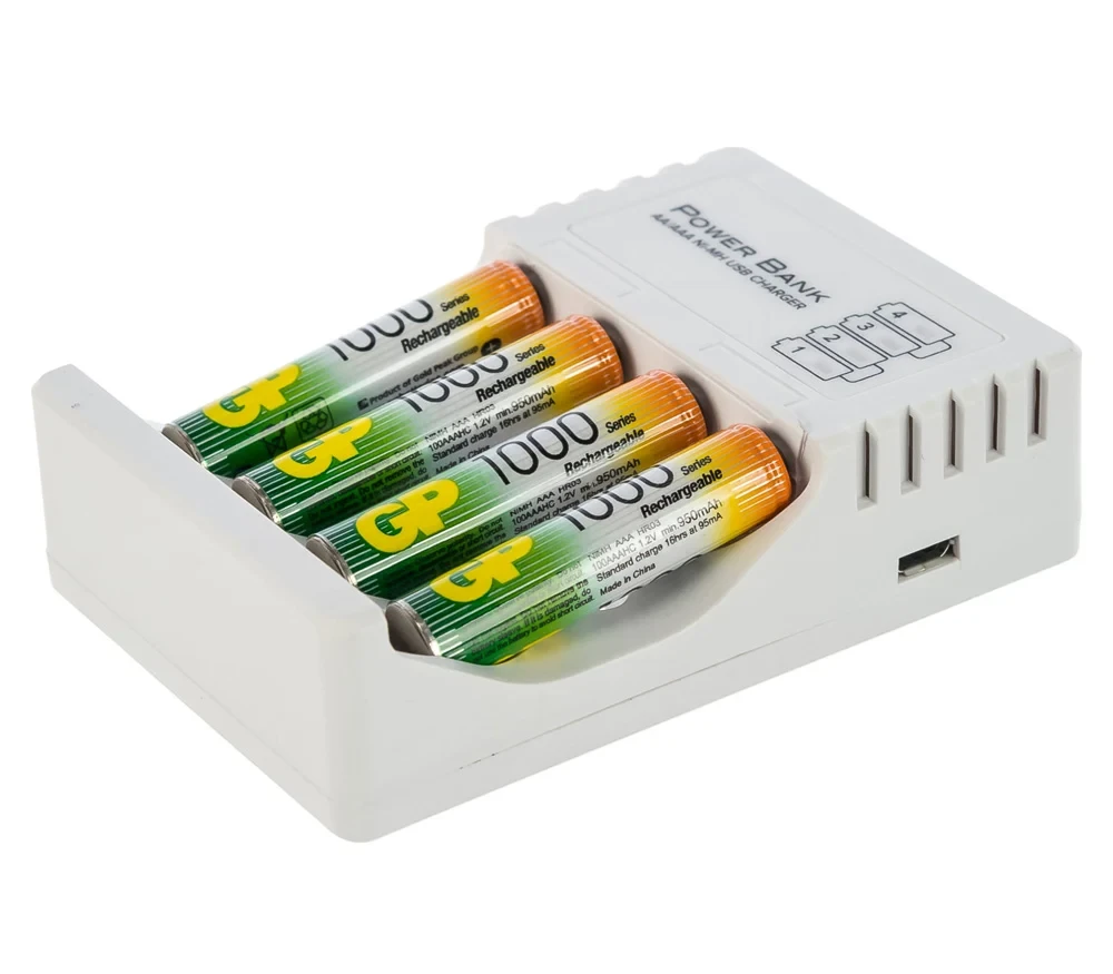 Зарядное устройство GP CPB-2CR4 + 4 аккумулятора AAA 1000 мАч, USB фото-3