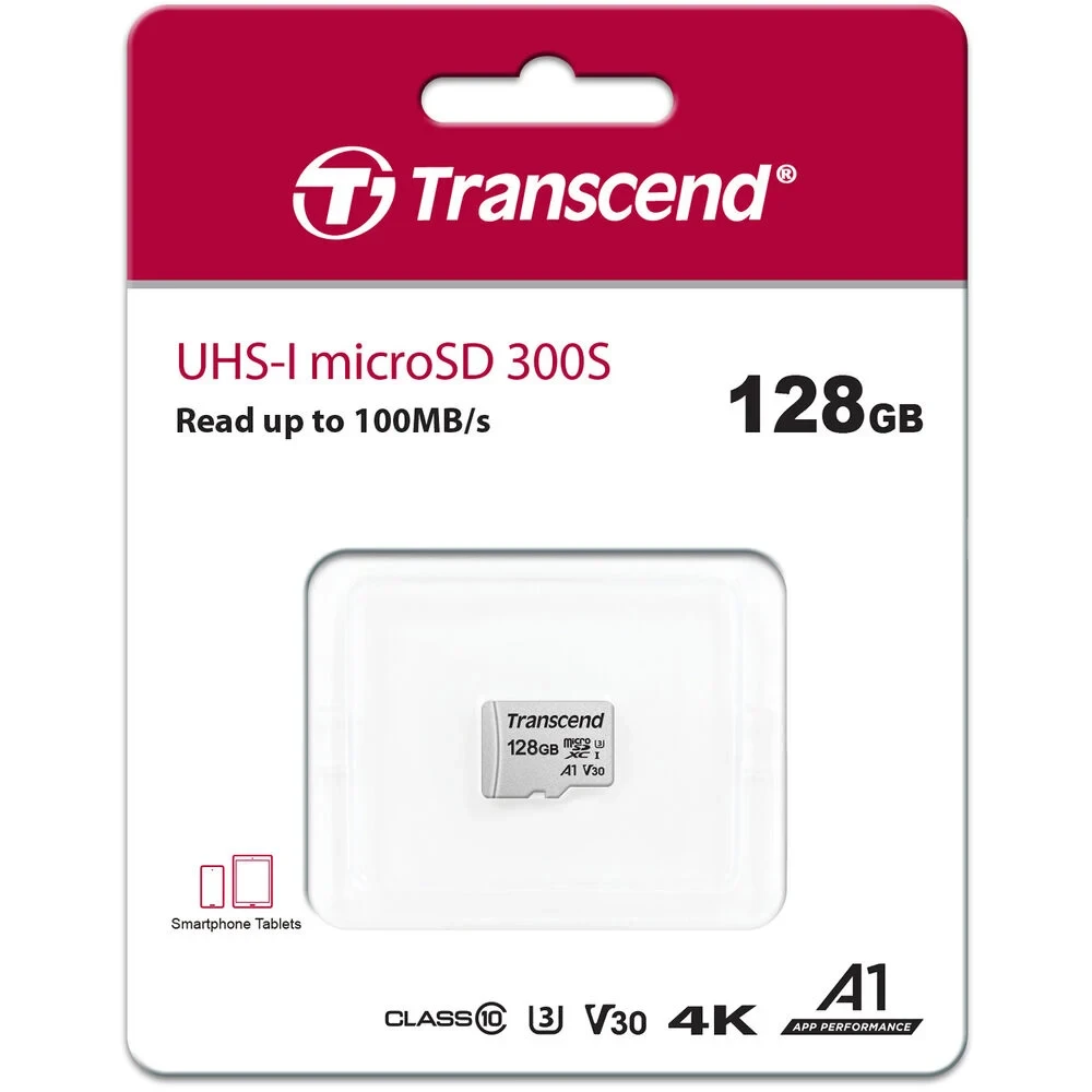 Карта памяти Transcend microSDXC 300S Class 10 UHS-I U3 (95/45MB/s) 128GB фото-2 Карта памяти Transcend microSDXC 300S Class 10 UHS-I U3 (95/45MB/s) 128GB фото-2