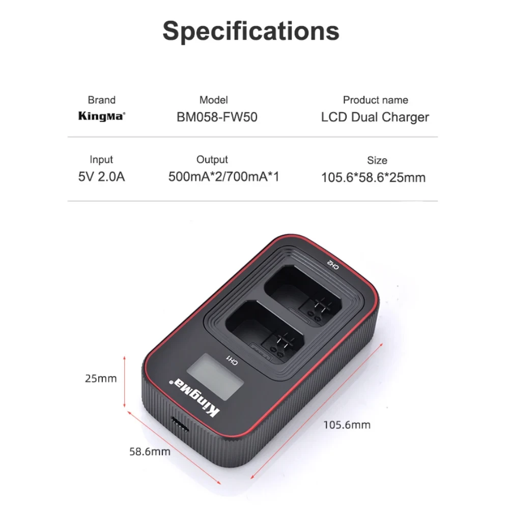 Зарядное устройство Kingma BM058 + 2 аккумулятора NP-FW50 (1080 мАч) фото-3