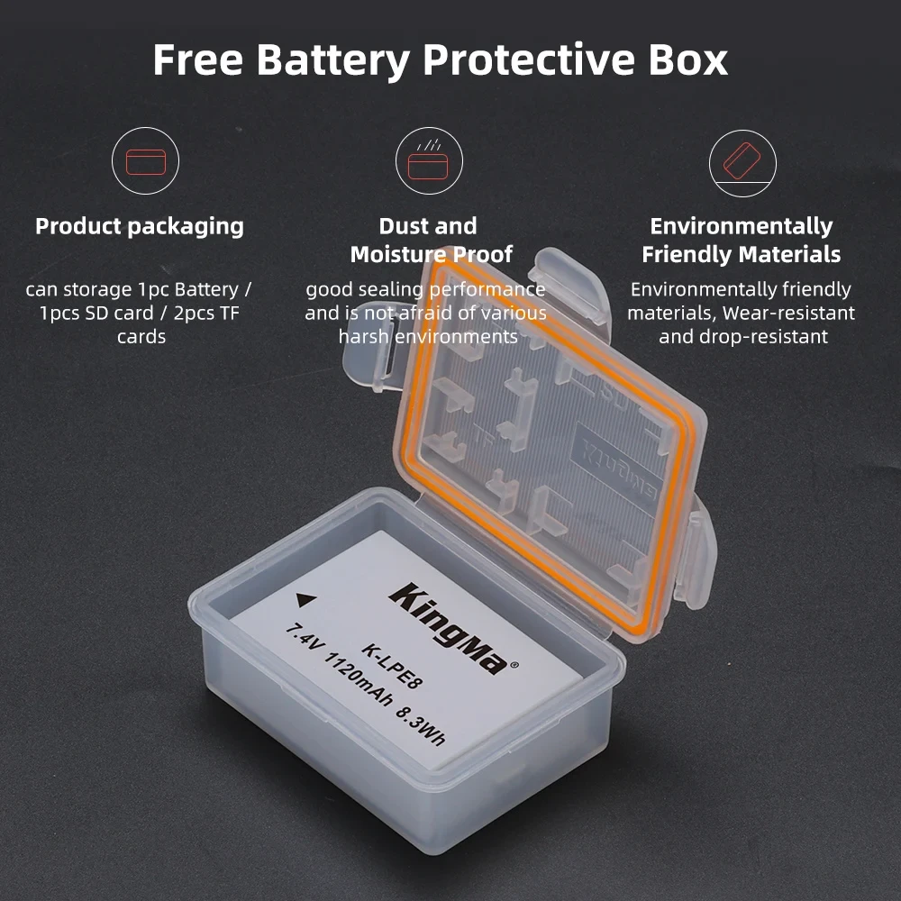 Аккумулятор Kingma LP-E8 с защитным кейсом (аналог Canon LP-E8, 1120mAh) фото-4