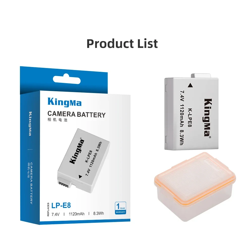 Аккумулятор Kingma LP-E8 с защитным кейсом (аналог Canon LP-E8, 1120mAh) фото-2