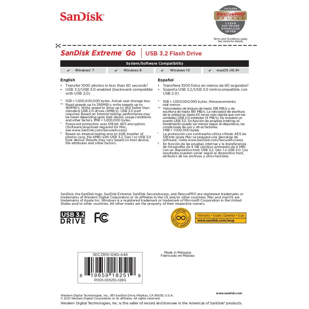 Флеш-накопитель SanDisk Extreme GO 128GB, USB 3.2 Gen1, R/W 395/180 МБ/с фото-7 Флеш-накопитель SanDisk Extreme GO 128GB, USB 3.2 Gen1, R/W 395/180 МБ/с фото-7