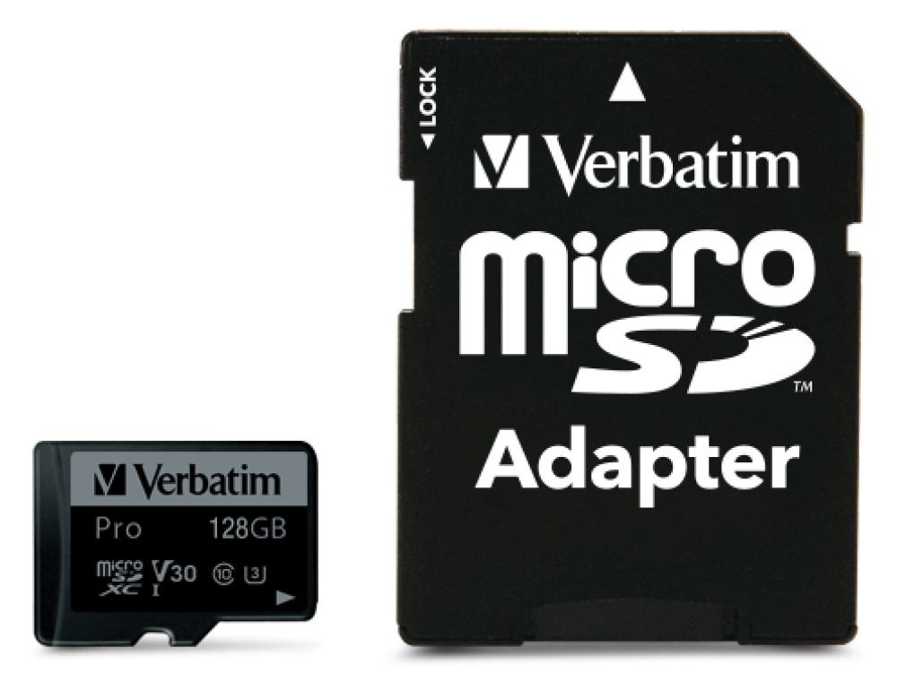 Карта памяти Verbatim Pro microSDXC 128GB UHS-I U3 V30, R/W 90/45 МБ/с с адаптером - фото1