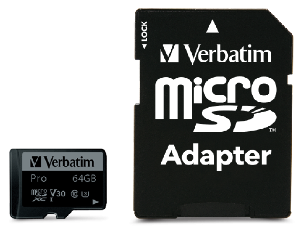Карта памяти Verbatim Pro microSDXC 64GB UHS-I U3 V30, R/W 90/45 МБ/с с адаптером - фото1