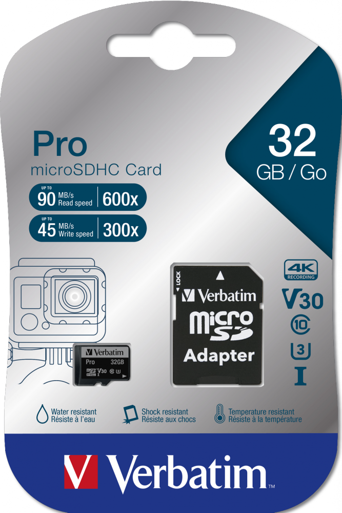 Карта памяти Verbatim Pro microSDHC 32GB UHS-I U3 V30, R/W 90/45 МБ/с с адаптером фото-3