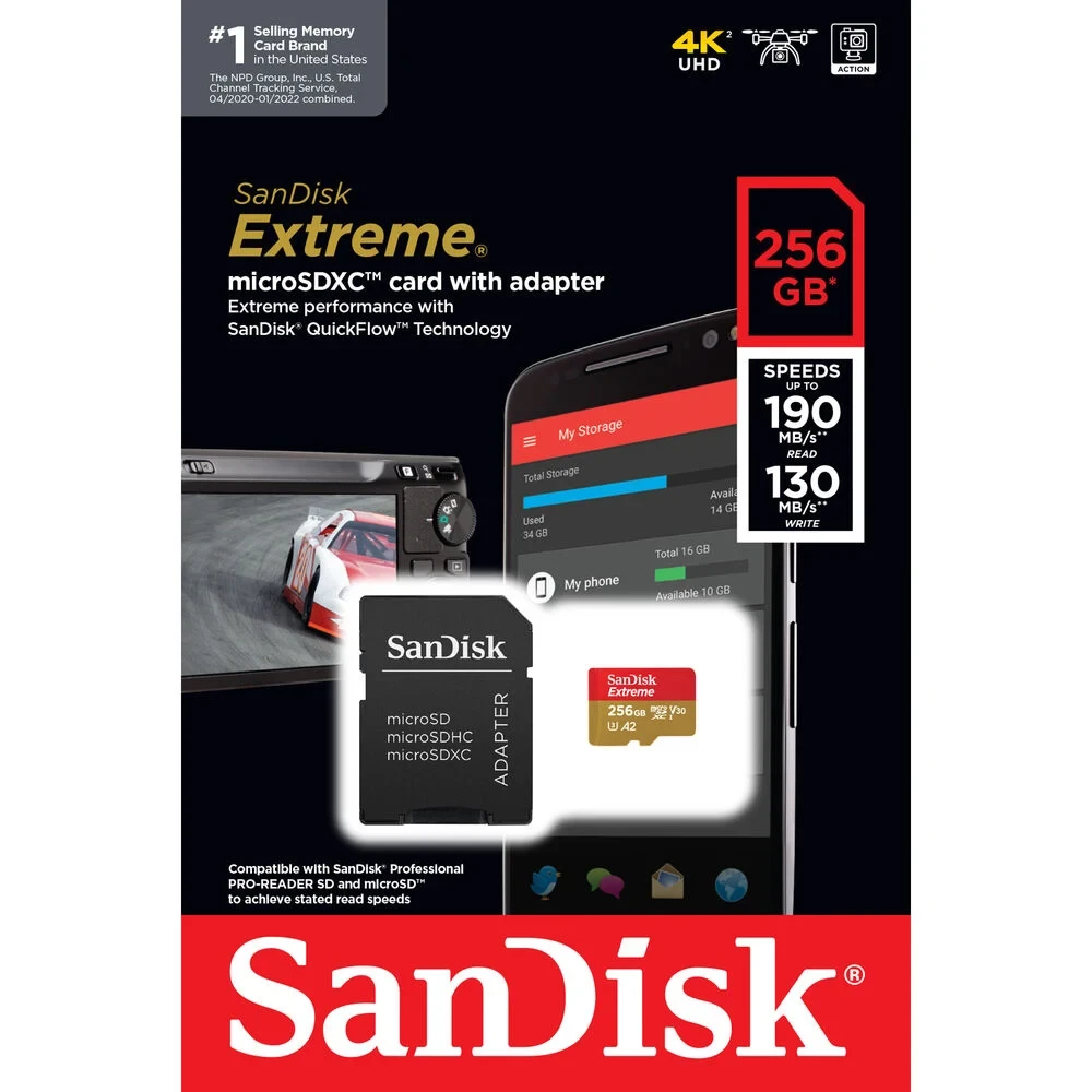 Карта памяти SanDisk MicroSDXC 256GB Sandisk Extreme UHS-I A2 V30 U3 190/130 МБ/с с адаптером фото-5