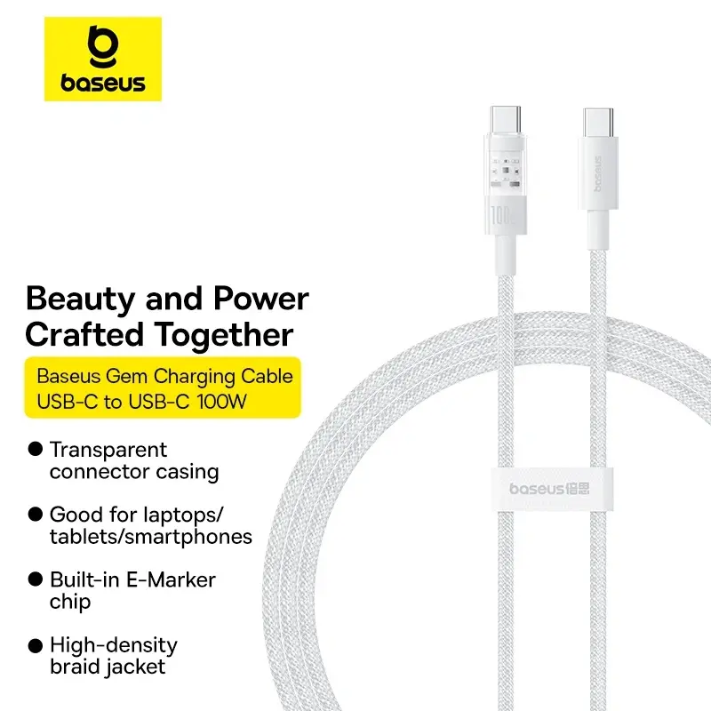 Кабель Baseus Gem Fast-Charging Data USB-C-USB-C 2m Moon White (P10373000211-01) фото-6 Кабель Baseus Gem Fast-Charging Data USB-C-USB-C 2m Moon White (P10373000211-01) фото-6