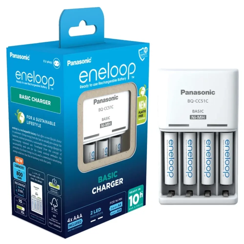 Зарядное устройство Panasonic Eneloop Basic Charger (K-KJ51MCD04E) + 4шт AAA 800 mAh Зарядное устройство Panasonic Eneloop Basic Charger (K-KJ51MCD04E) + 4шт AAA 800 mAh