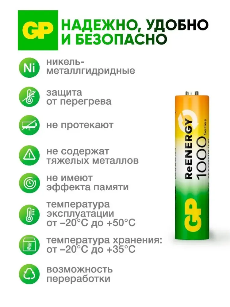 Аккумуляторы GP AAA / R03 950mAh Ni-MH, 2 шт. фото-5