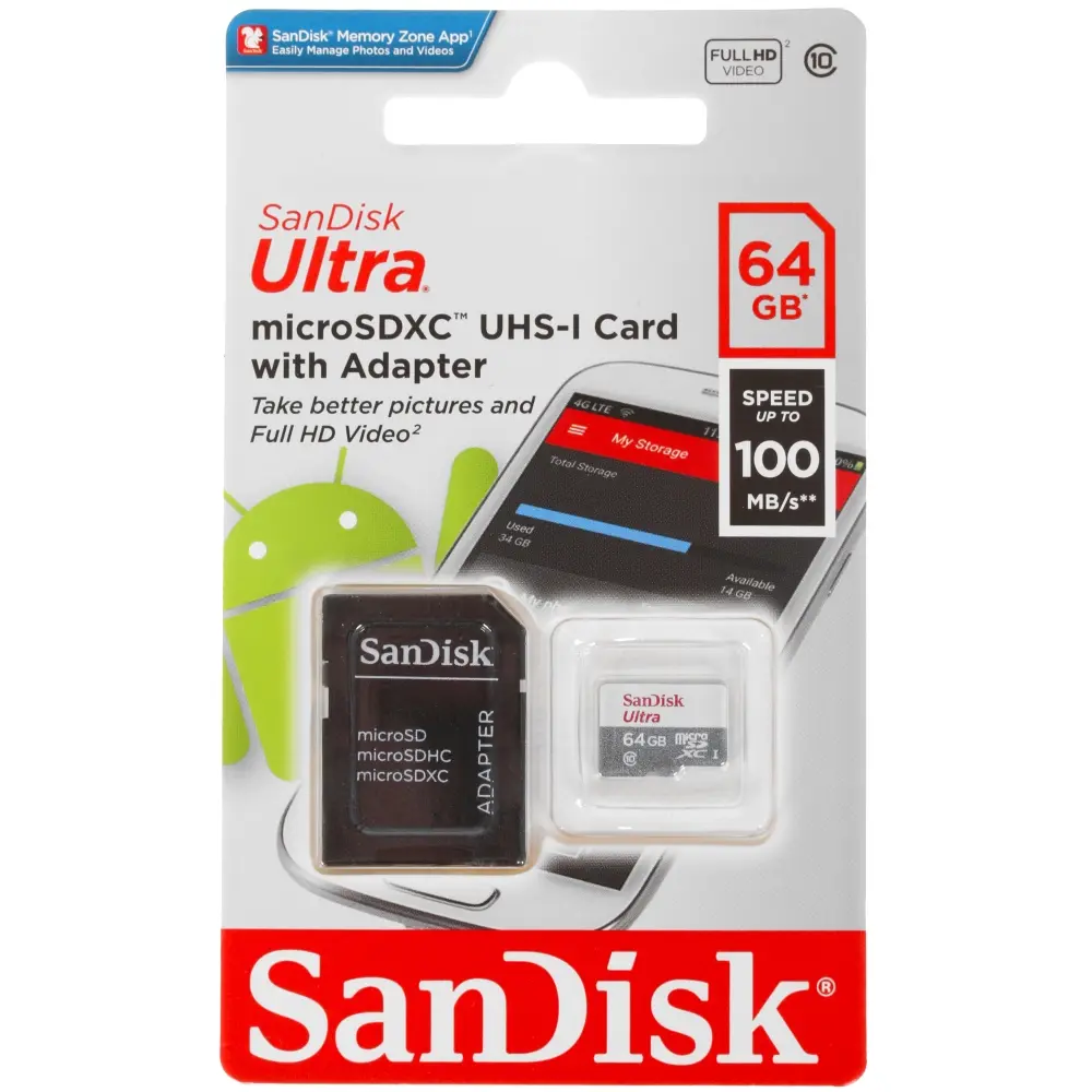 Карта памяти SanDisk Ultra microSDXC 64GB с адаптером SDSQUNR-064G-GN3MA фото-2