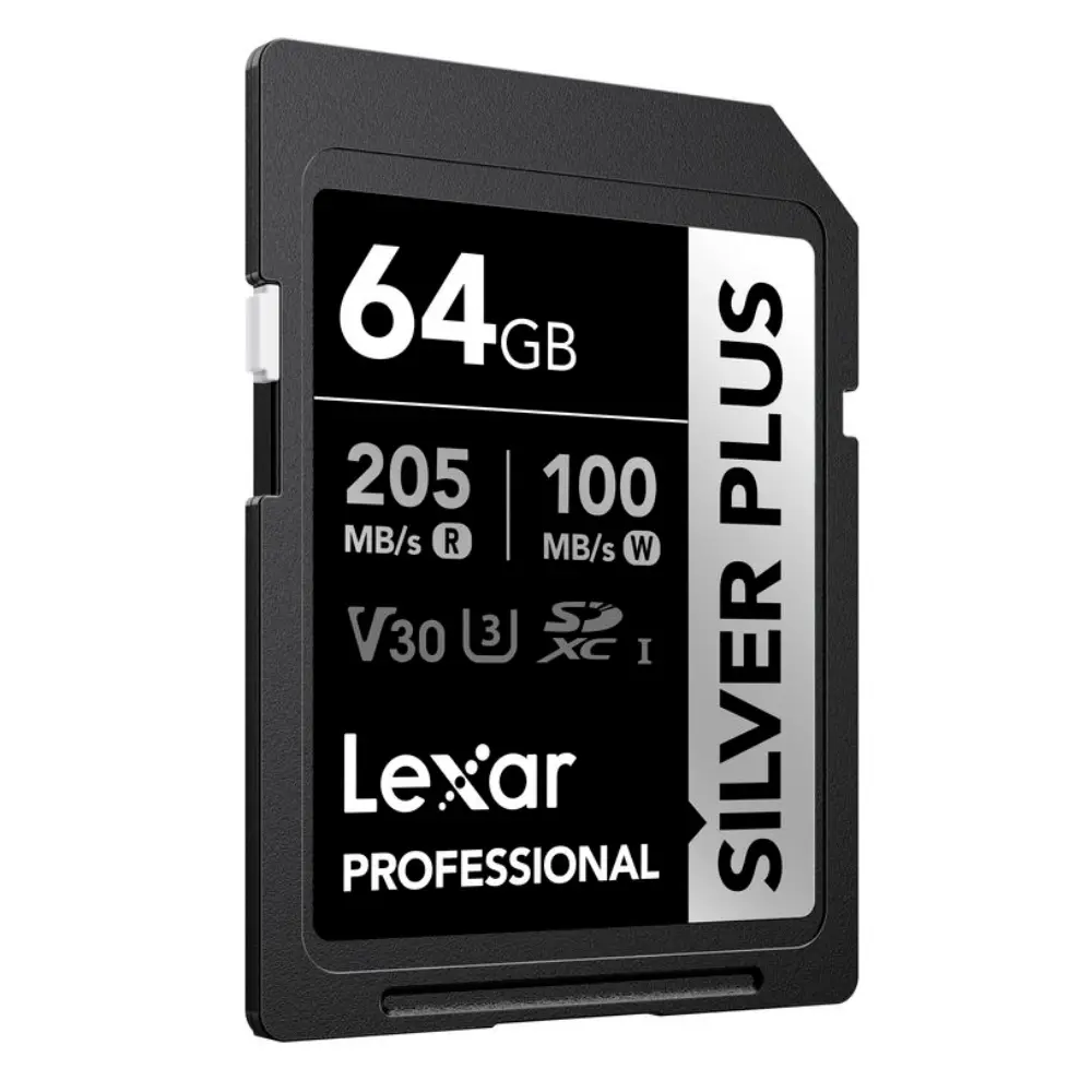 Карта памяти Lexar SDXC 64GB Professional Silver Plus UHS-I U3 V30 (205/100 MB/s) - фото2 Карта памяти Lexar SDXC 64GB Professional Silver Plus UHS-I U3 V30 (205/100 MB/s) - фото2