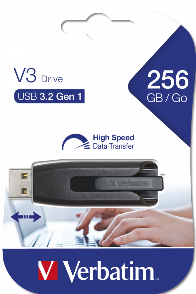 Флеш-накопитель Verbatim V3 256GB, USB 3.2 Gen1, R/W 120/25 МБ/с (49168) фото-2 Флеш-накопитель Verbatim V3 256GB, USB 3.2 Gen1, R/W 120/25 МБ/с (49168) фото-2