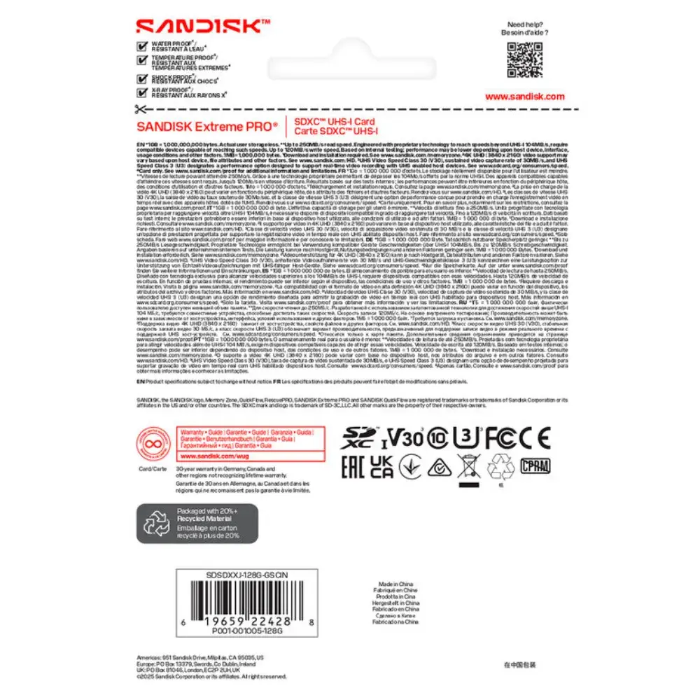 Карта памяти SanDisk SDXC 128GB Extreme Pro UHS-I V30 U3 R250/W120 МБ/с фото-5 Карта памяти SanDisk SDXC 128GB Extreme Pro UHS-I V30 U3 R250/W120 МБ/с фото-5