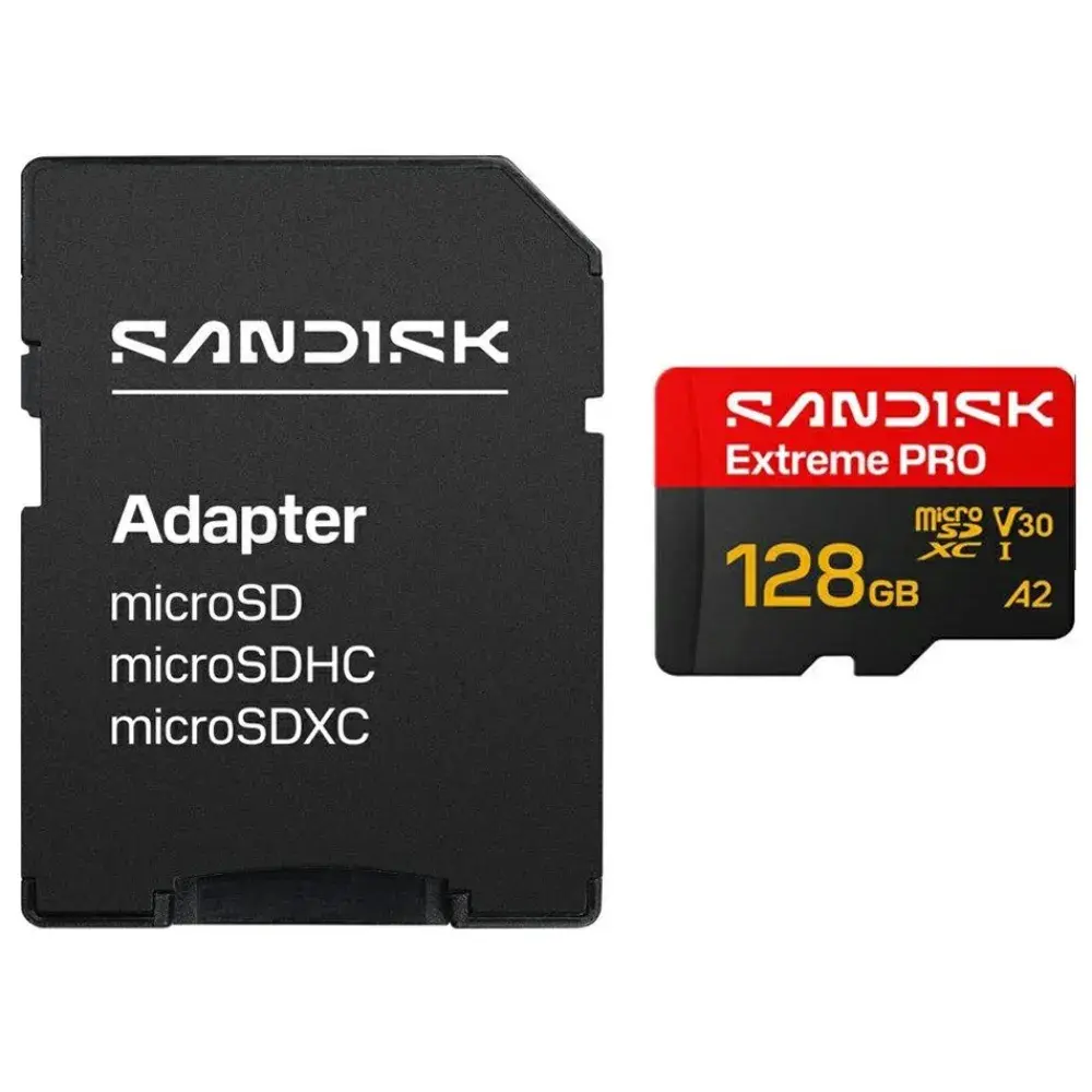 Карта памяти SanDisk MicroSDXC 128GB Extreme PRO UHS-I V30 A2 250/120 МБ/с с адаптером - фото1