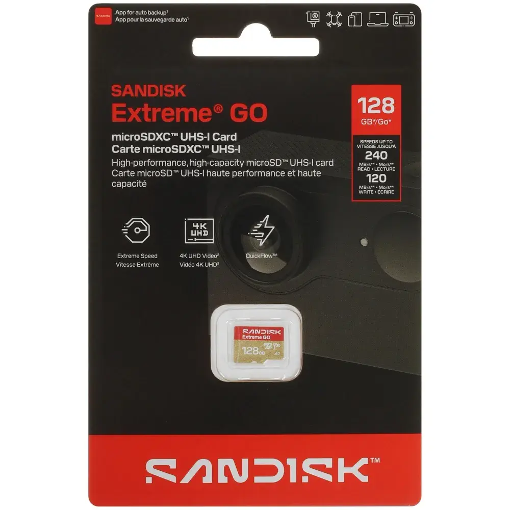Карта памяти SanDisk MicroSDXC 128GB Extreme GO UHS-I V30 A2 240/120 МБ/с - фото2 Карта памяти SanDisk MicroSDXC 128GB Extreme GO UHS-I V30 A2 240/120 МБ/с - фото2