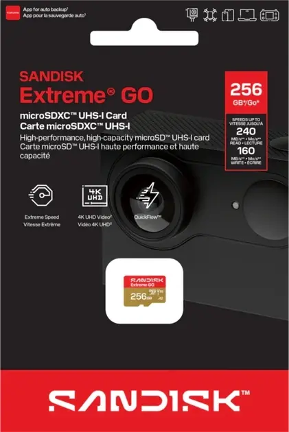 Карта памяти SanDisk MicroSDXC 256GB Extreme GO UHS-I V30 A2 240/160 МБ/с - фото2 Карта памяти SanDisk MicroSDXC 256GB Extreme GO UHS-I V30 A2 240/160 МБ/с - фото2