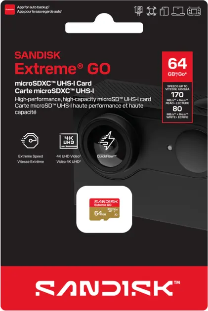 Карта памяти SanDisk MicroSDXC 64GB Extreme GO UHS-I V30 A2 170/80 МБ/с - фото2 Карта памяти SanDisk MicroSDXC 64GB Extreme GO UHS-I V30 A2 170/80 МБ/с - фото2