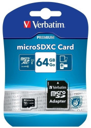 Карта памяти Verbatim Premium 64GB MicroSDXC + адаптер  - фото