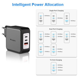 СЕТЕВОЕ ЗАРЯДНОЕ УСТРОЙСТВО Kingma 100W GaN USB Charger, мощность до 100W, 2 порта USB-C + USB-A- фото5