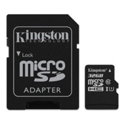 Карта памяти Kingston Canvas Select microSDHC 32Gb Class 10 UHS-I U1 + SD адаптер (SDCS/32GB)