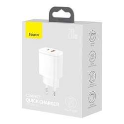 Сетевое зарядное устройство Baseus CCXJ-B02 Compact Quick Charger USB+Type-C 20W White - фото3