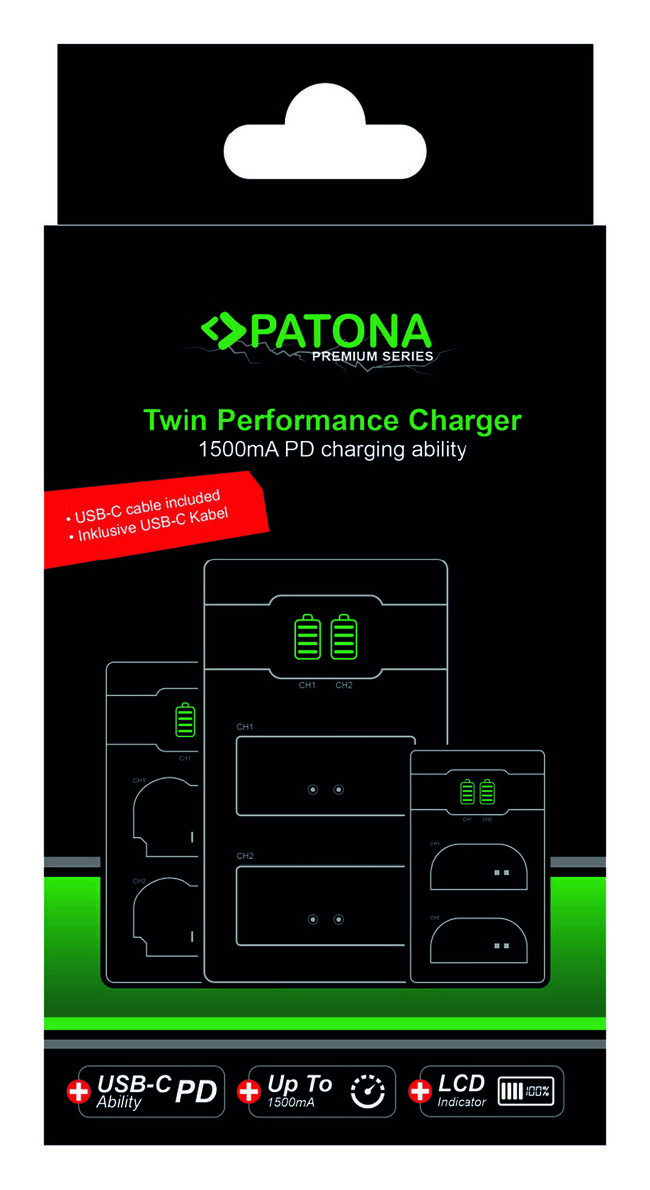 Зарядное устройство PATONA для двух батарей Canon LP-E6, включая кабель USB-C- фото3